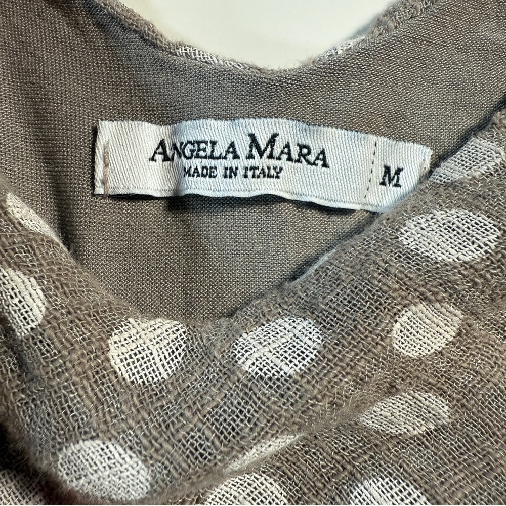 Angela Mara Gauzy Cotton Blend Tan Polka Dot Tiered Dress Size M Italian Beachy - Picture 7 of 10